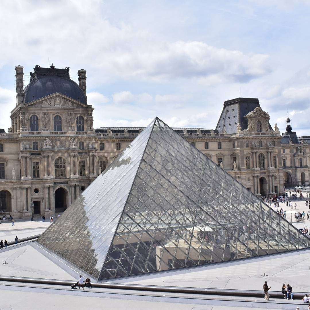 Louvre Pyramid at Sunset in Paris, France