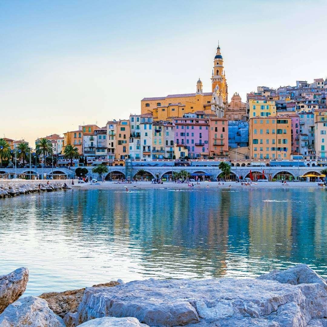 View on old part of Menton, Provence-Alpes-Cote d'Azur, France during summer