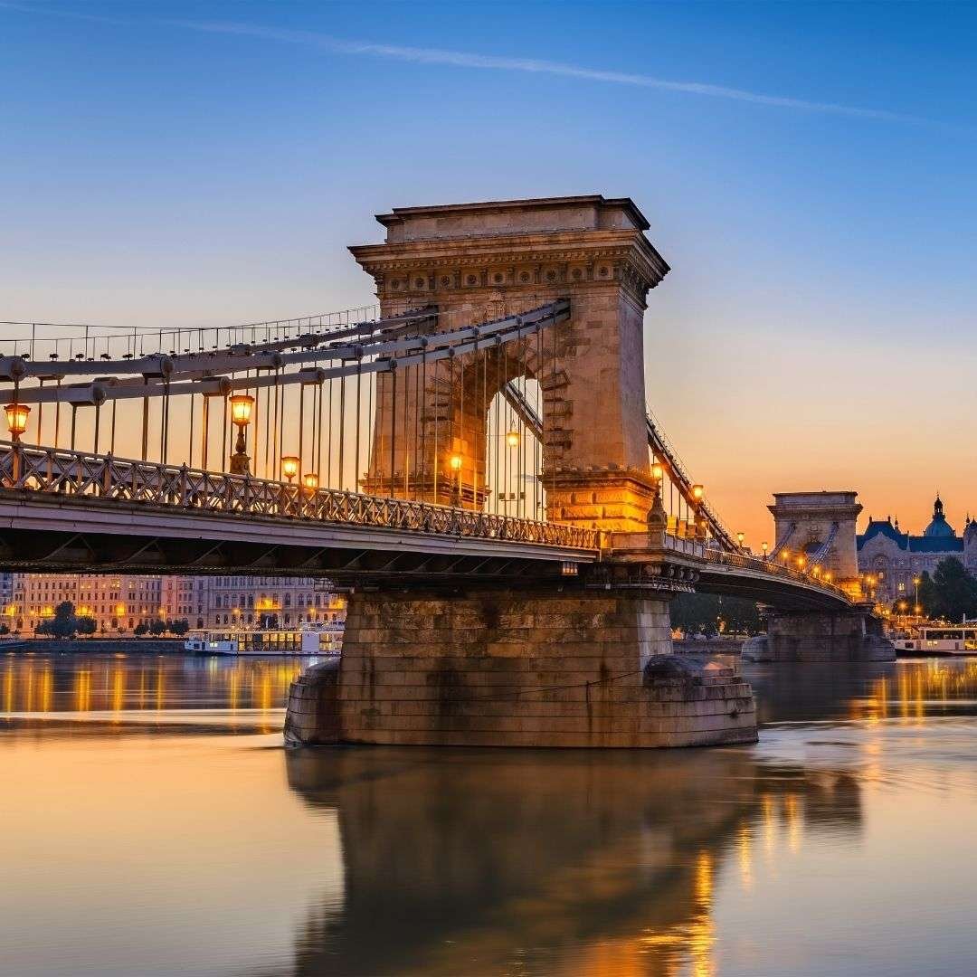 Budapest Chain Bridge and city skyline when sunrise, Budapest, Hungary