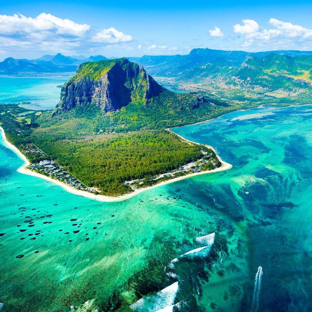 Aerial view of Mauritius island reef
