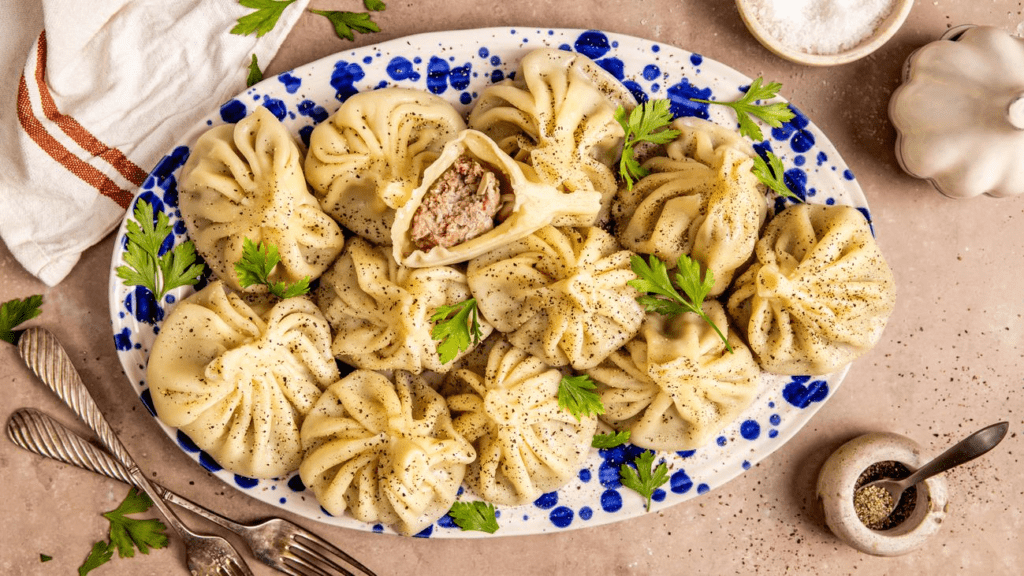 Authentic khinkali - Georgian dumplings with meat